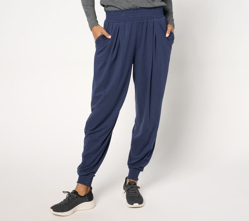 AnyBody Petite Cozy Knit Pleat Detail Joggers with Smocked Waist — View 7