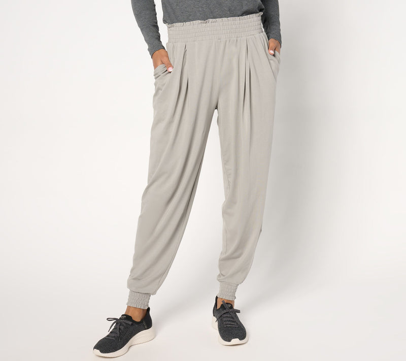 AnyBody Petite Cozy Knit Pleat Detail Joggers with Smocked Waist — View 9