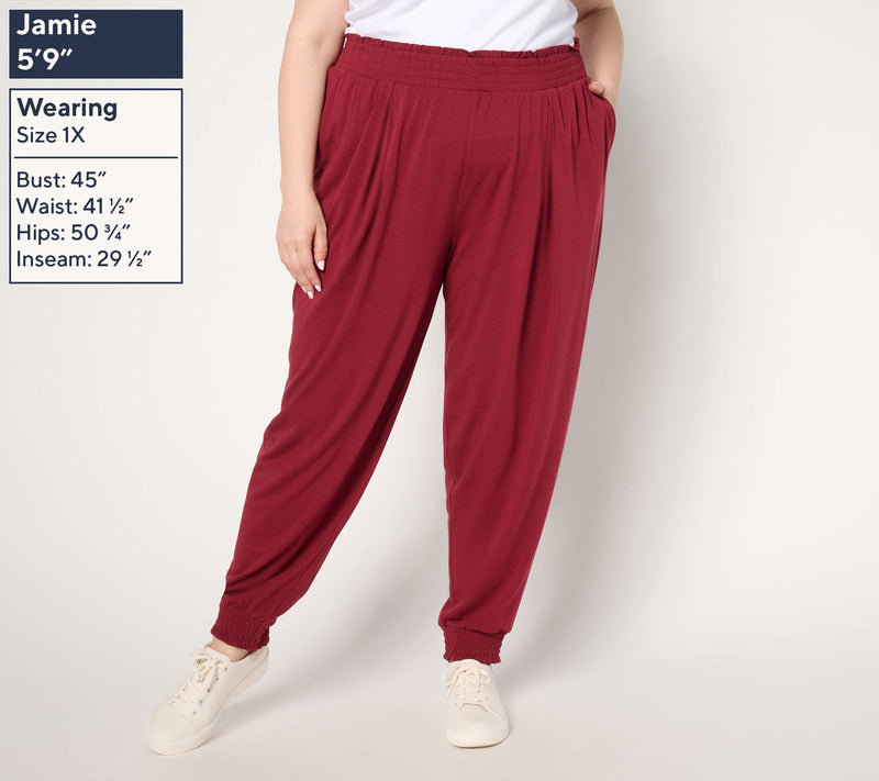 AnyBody Petite Cozy Knit Pleat Detail Joggers with Smocked Waist — View 10