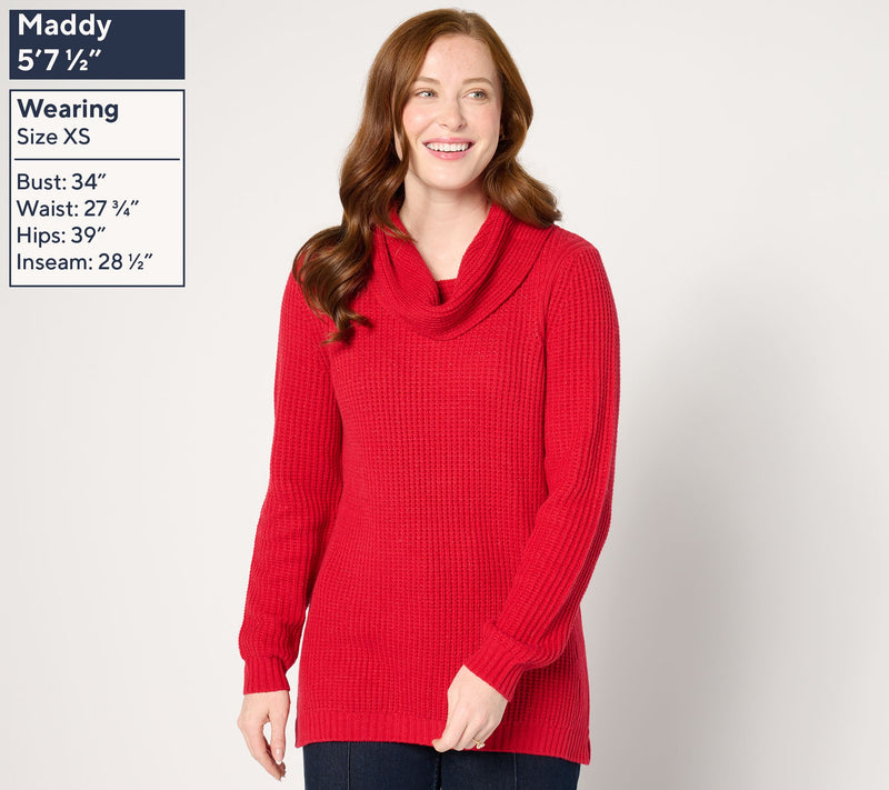 Denim & Co. Lurex Waffle Cowl Neck Sweater — View 9