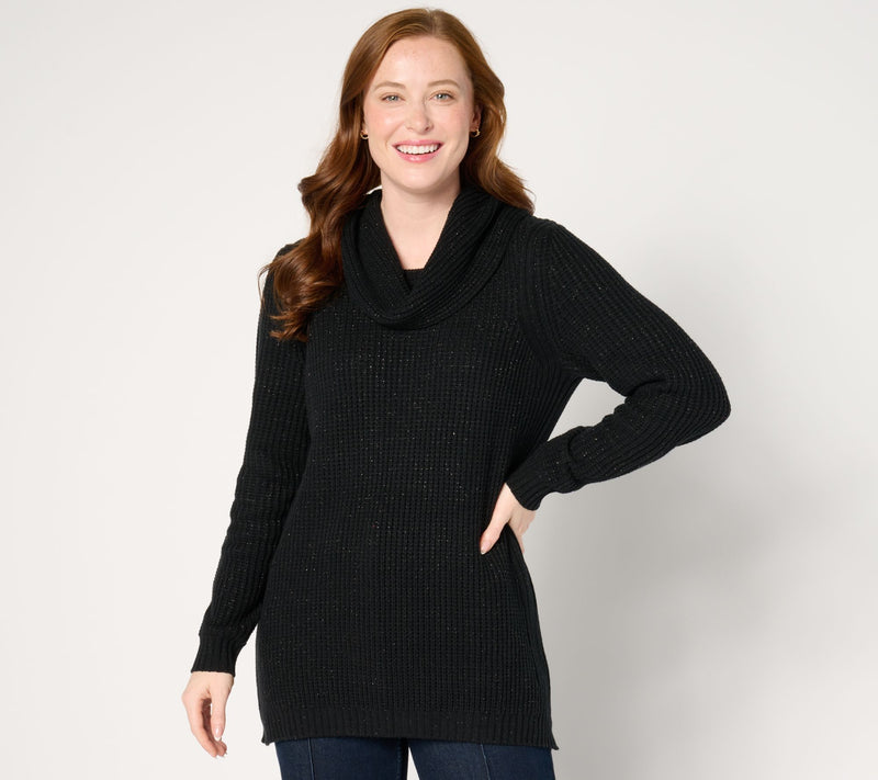 Denim & Co. Lurex Waffle Cowl Neck Sweater — View 5