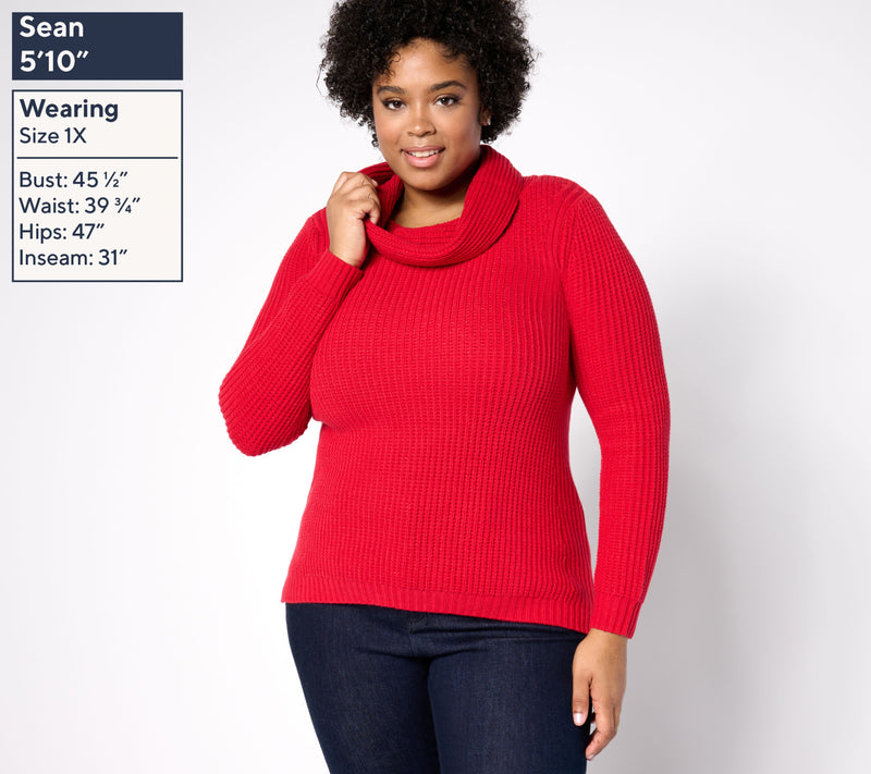 Denim & Co. Lurex Waffle Cowl Neck Sweater — View 8