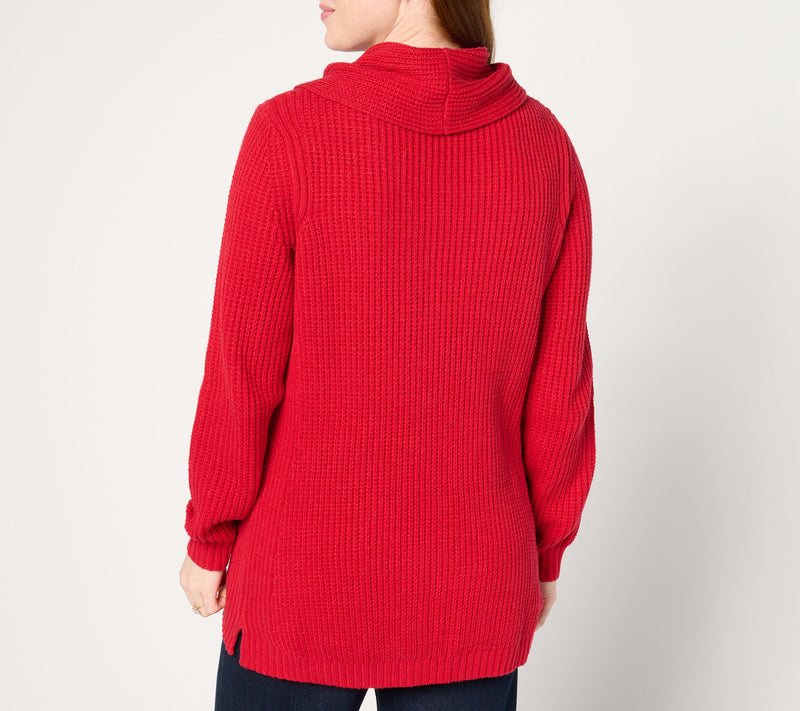 Denim & Co. Lurex Waffle Cowl Neck Sweater — View 10