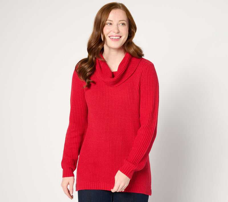 Denim & Co. Lurex Waffle Cowl Neck Sweater — View 3