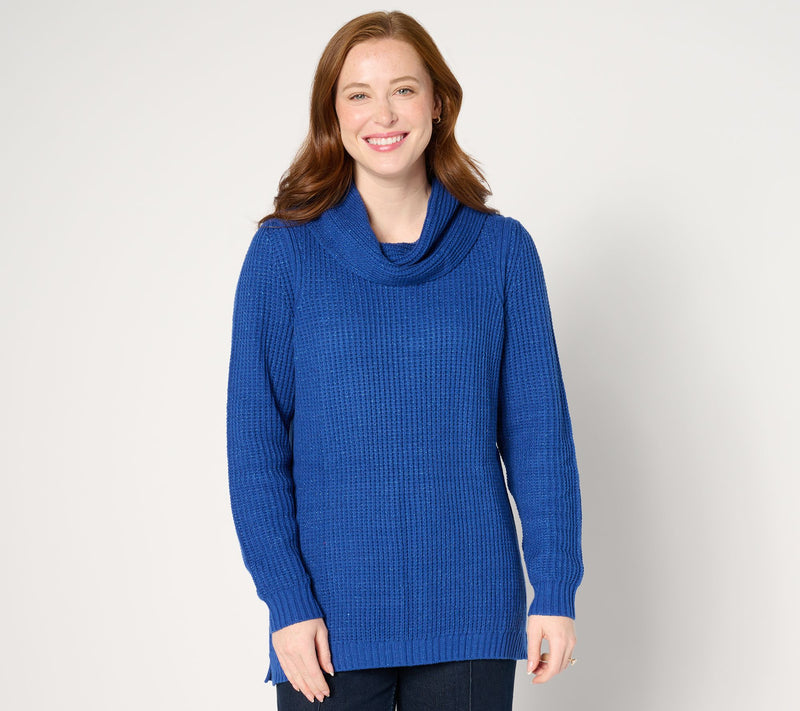 Denim & Co. Lurex Waffle Cowl Neck Sweater — View 7