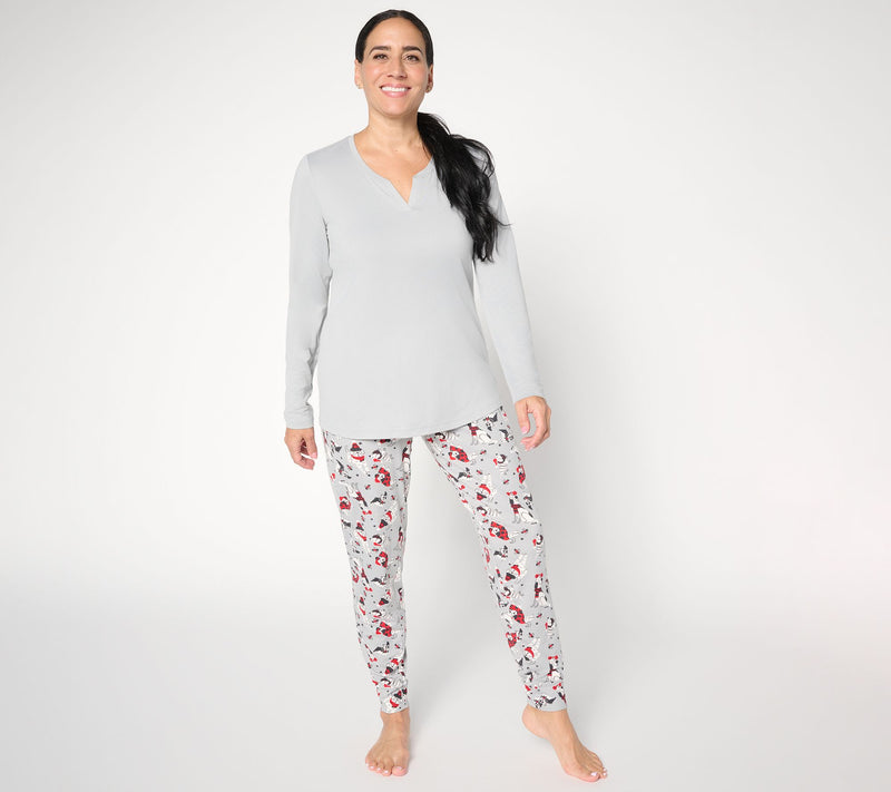 AnyBody Regular Lush Jersey Solid Top and Printed Joggers Sleep Set — View 22