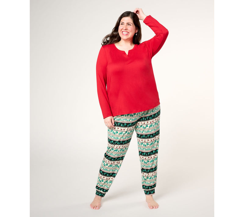 AnyBody Petite Lush Jersey Solid Top and Printed Joggers Sleep Set — View 16