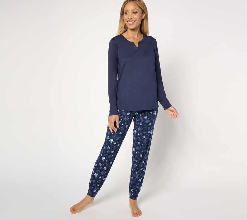 AnyBody Petite Lush Jersey Solid Top and Printed Joggers Sleep Set — View 7
