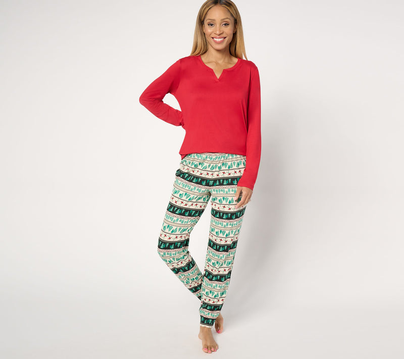 AnyBody Petite Lush Jersey Solid Top and Printed Joggers Sleep Set — View 3