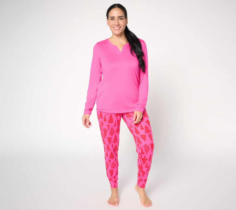 AnyBody Petite Lush Jersey Solid Top and Printed Joggers Sleep Set — Main view