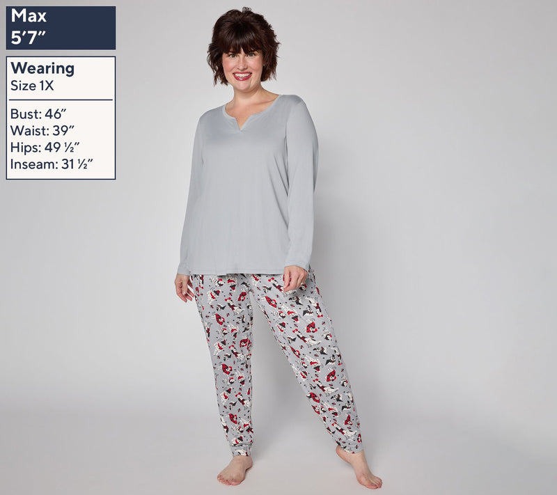 AnyBody Tall Lush Jersey Solid Top and Printed Joggers Sleep Set — View 12