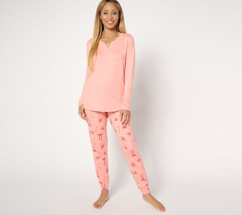 AnyBody Tall Lush Jersey Solid Top and Printed Joggers Sleep Set — View 3