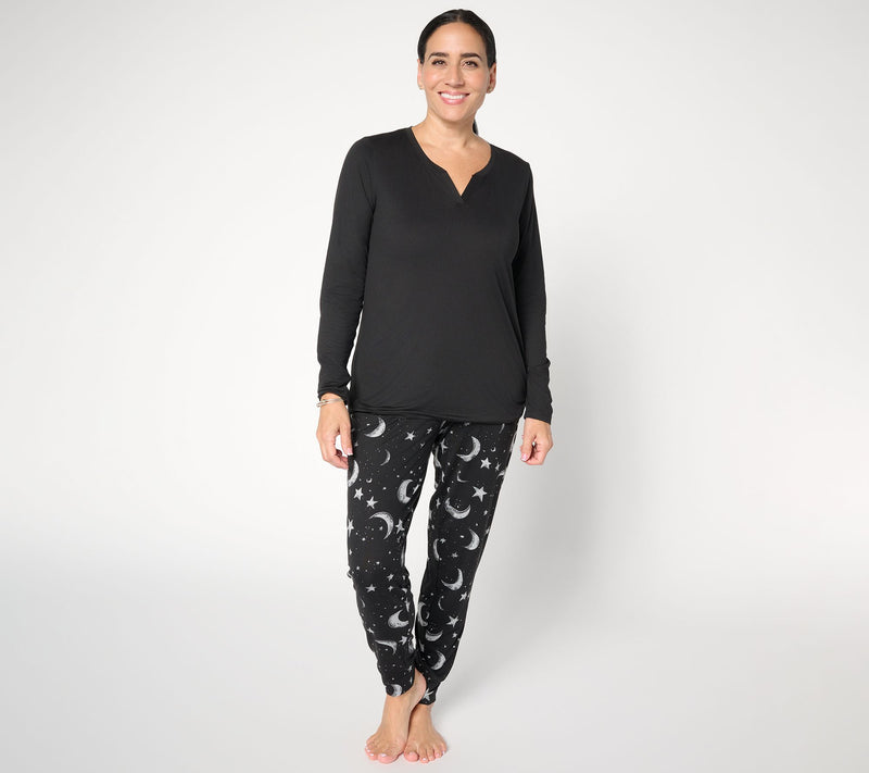 AnyBody Tall Lush Jersey Solid Top and Printed Joggers Sleep Set — View 20
