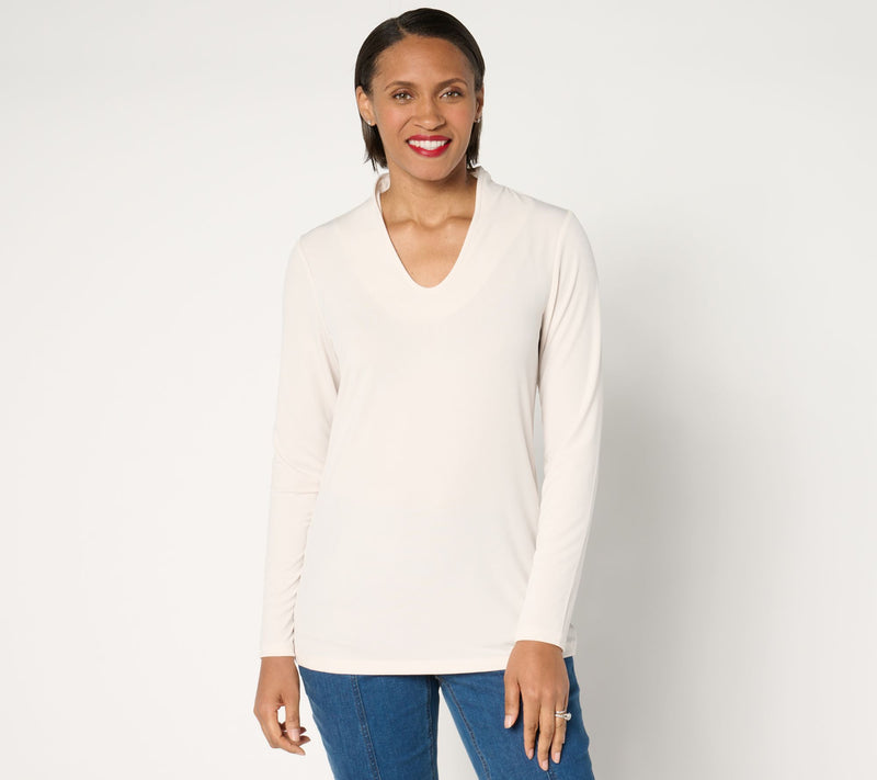 Susan Graver Modern Essentials Liquid Knit Voop Neck Top — View 7
