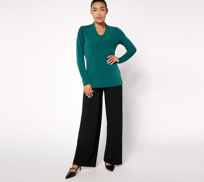 Susan Graver Modern Essentials Liquid Knit Voop Neck Top — View 18