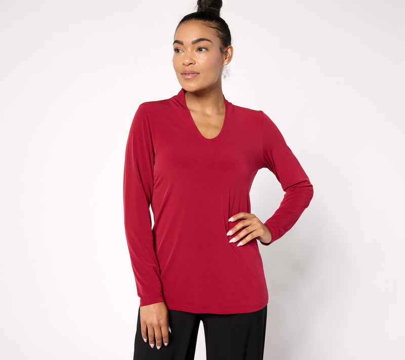 Susan Graver Modern Essentials Liquid Knit Voop Neck Top — View 9