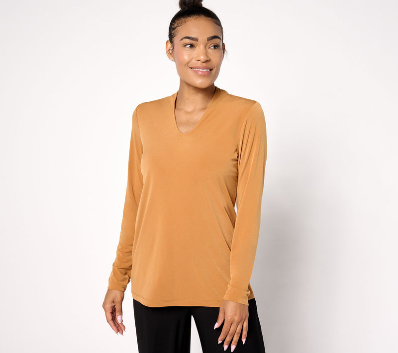 Susan Graver Modern Essentials Liquid Knit Voop Neck Top — View 5