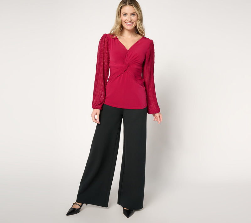 Susan Graver Occasions Liquid Knit Twist-Front Top w/Pleat Sleeves — View 11