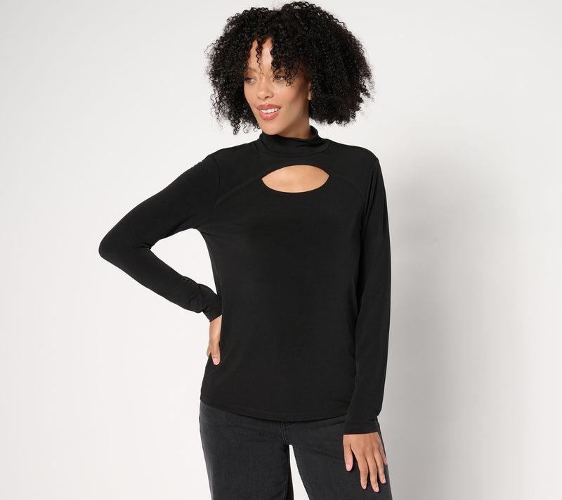 Susan Graver Liquid Knit Long-Sleeve Mock- Neck Top w/ Keyhole — View 11