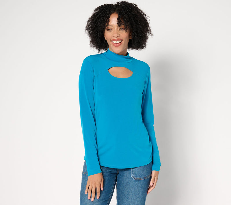 Susan Graver Liquid Knit Long-Sleeve Mock- Neck Top w/ Keyhole — View 13