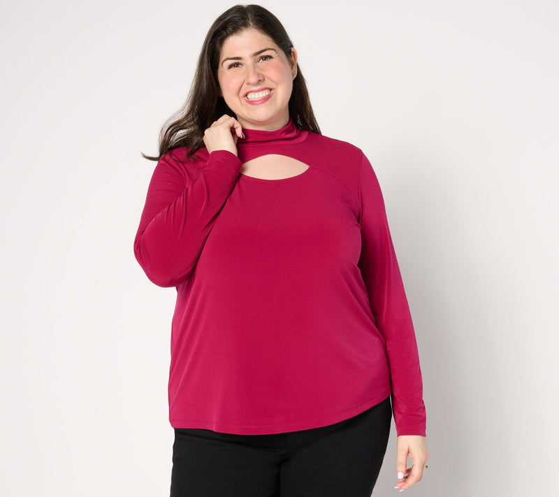Susan Graver Liquid Knit Long-Sleeve Mock- Neck Top w/ Keyhole — View 4