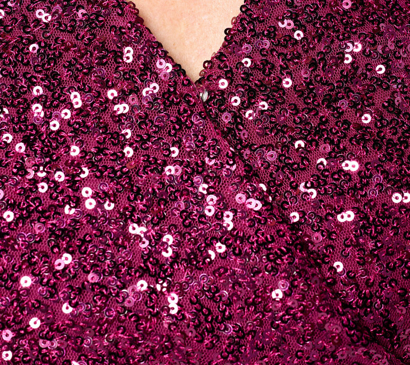 Susan Graver Occasions Sequin Faux Wrap Long-Sleeve Top — View 11