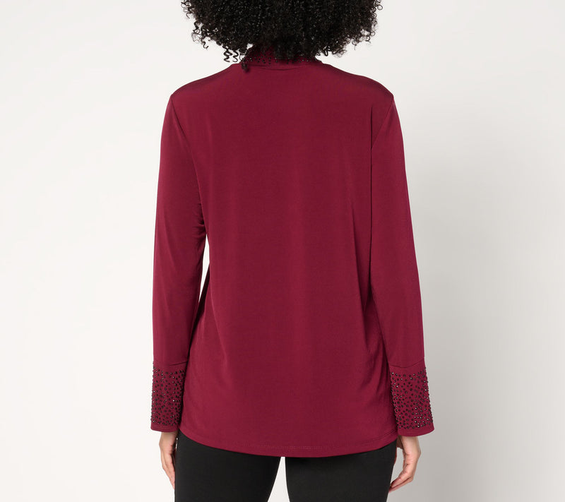 Susan Graver Occasions Liquid Knit Embellished Mock-Neck Top — View 10