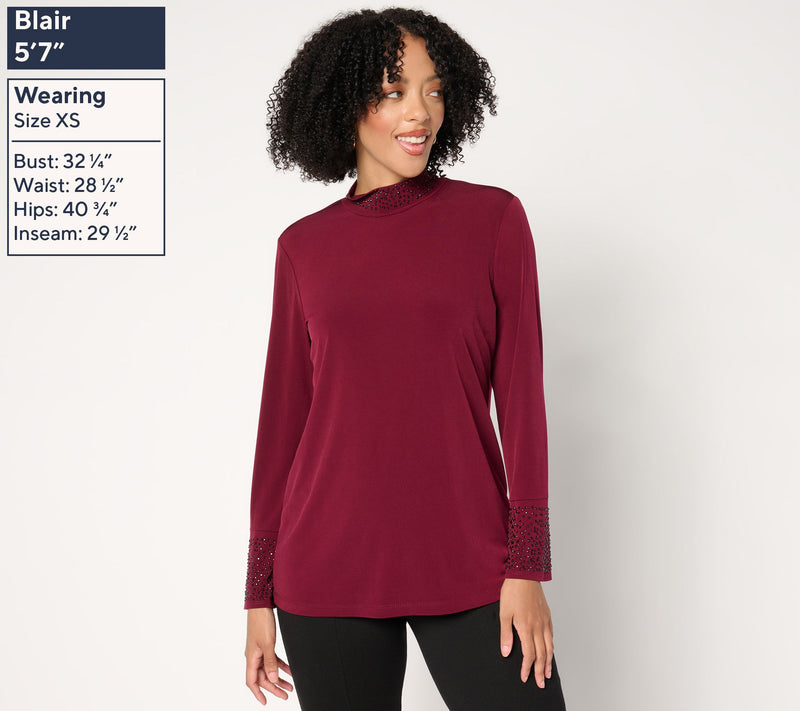 Susan Graver Occasions Liquid Knit Embellished Mock-Neck Top — View 9