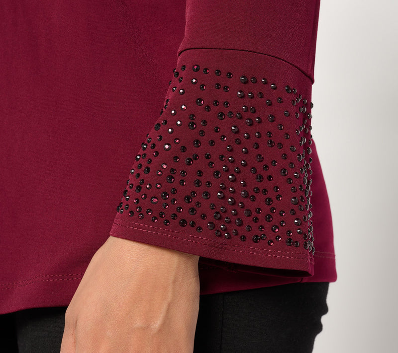 Susan Graver Occasions Liquid Knit Embellished Mock-Neck Top — View 12
