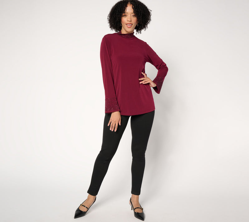 Susan Graver Occasions Liquid Knit Embellished Mock-Neck Top — View 11