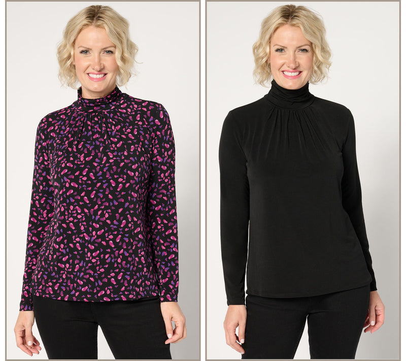 Susan Graver Set of Two Liquid Knit Mock-Neck Tops — Main view