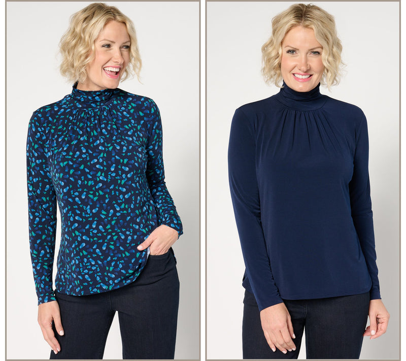 Susan Graver Set of Two Liquid Knit Mock-Neck Tops — View 16