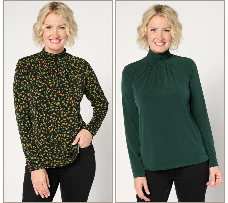 Susan Graver Set of Two Liquid Knit Mock-Neck Tops — View 17