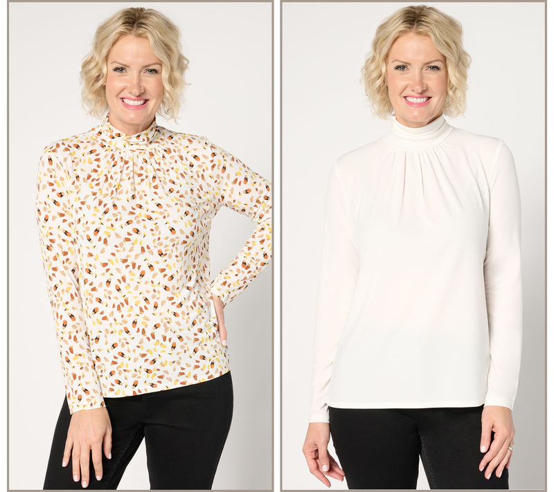 Susan Graver Set of Two Liquid Knit Mock-Neck Tops — View 18