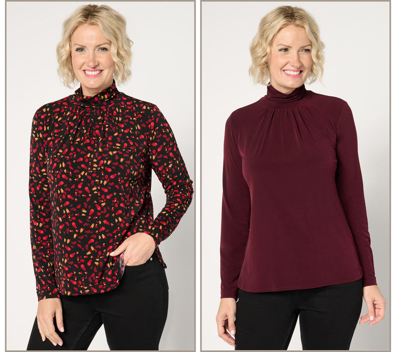 Susan Graver Set of Two Liquid Knit Mock-Neck Tops — View 5