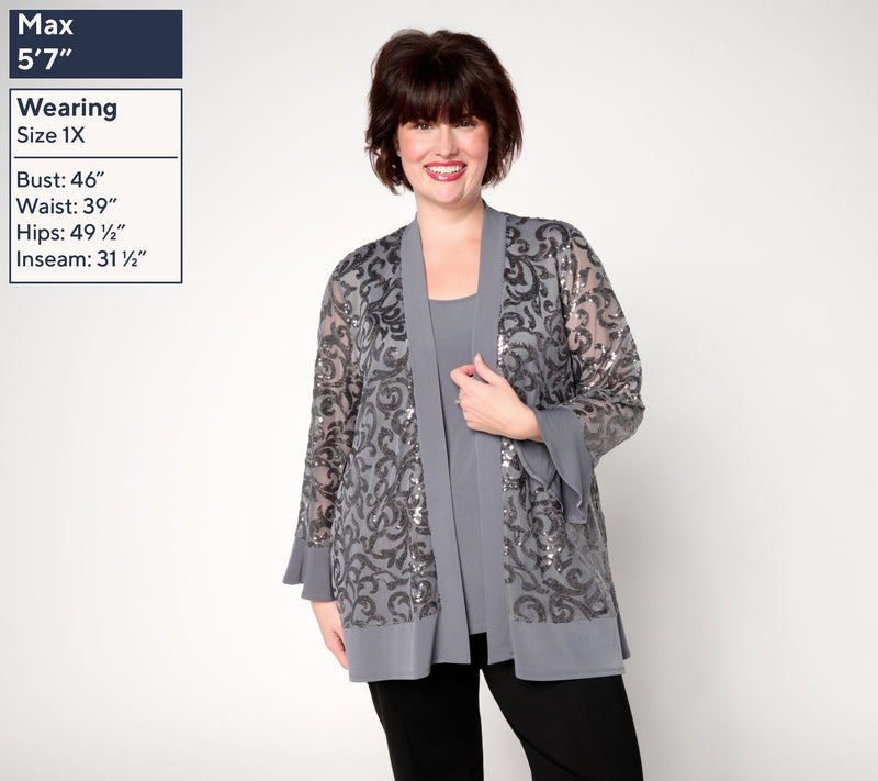 Susan Graver Occasions Regular Sequin Cardigan and Knit Tank Set — View 10