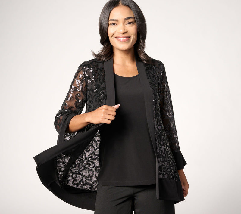 Susan Graver Occasions Petite Sequin Cardigan & Knit Tank Set — View 9