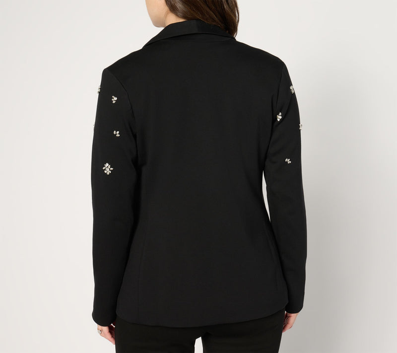 GRAVER Susan Graver Embellished Ponte Shawl Collar Blazer — View 8