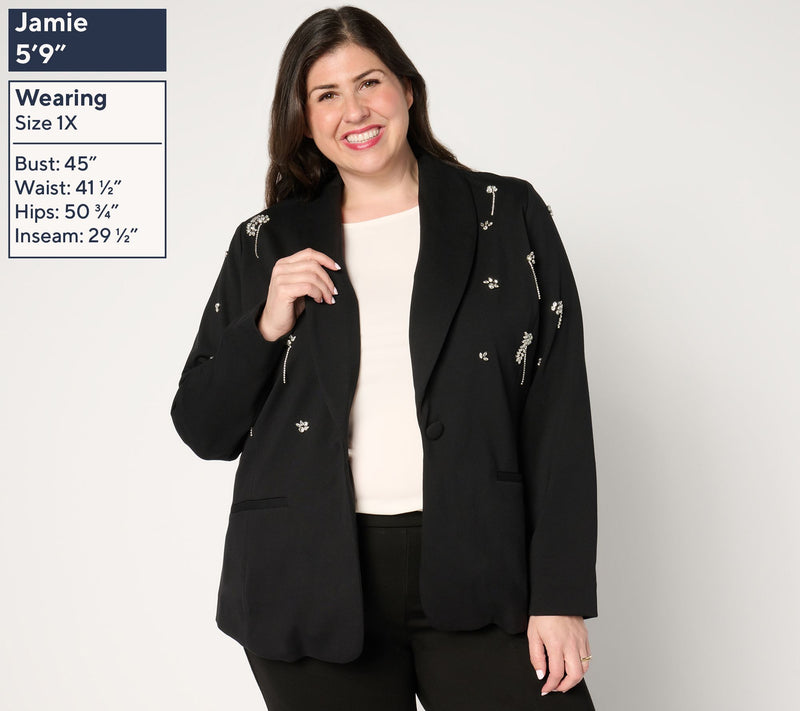 GRAVER Susan Graver Embellished Ponte Shawl Collar Blazer — View 6