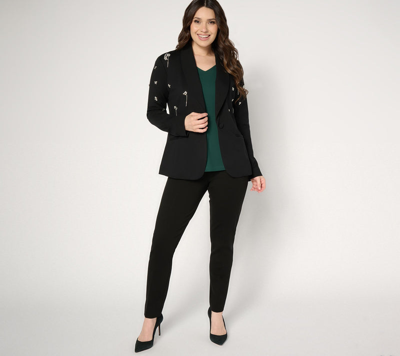 GRAVER Susan Graver Embellished Ponte Shawl Collar Blazer — View 9