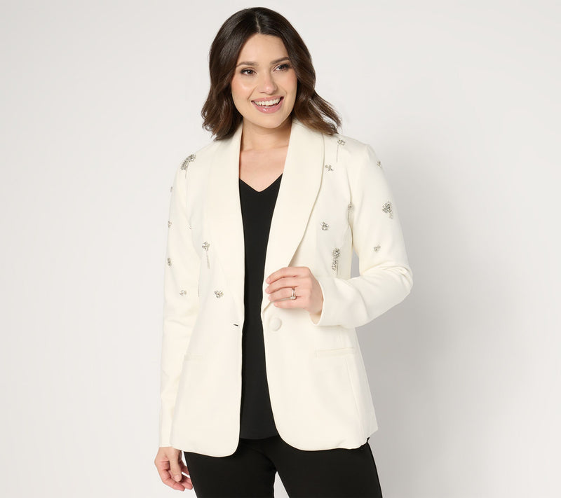 GRAVER Susan Graver Embellished Ponte Shawl Collar Blazer — View 3