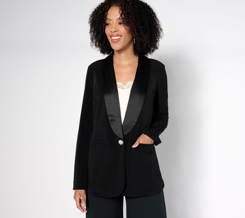 Tailored by Susan Graver Regular LK Fusion Blazer w/Satin Collar — View 9