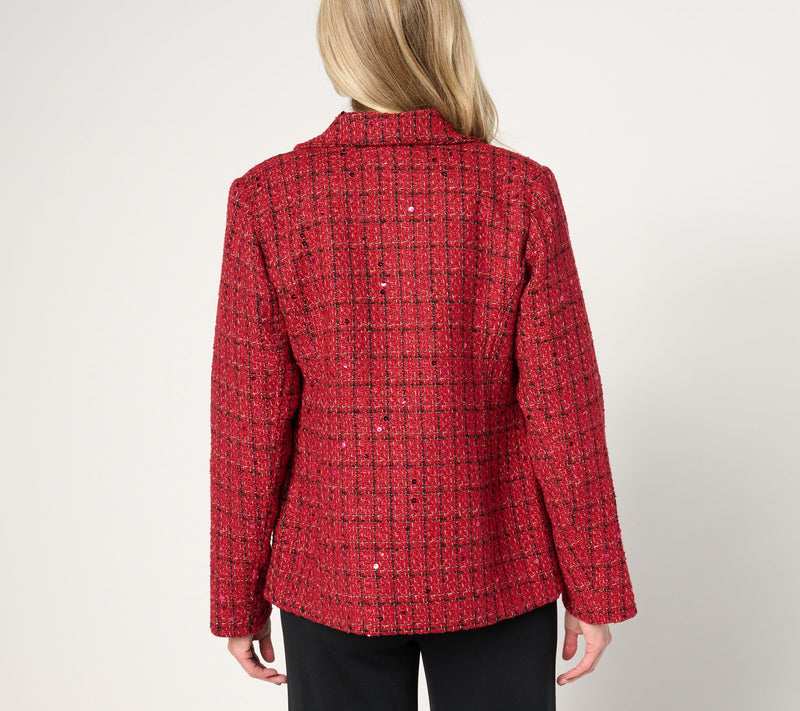 GRAVER Susan Graver Sequin Tweed Long-Sleeve Moto Jacket — View 10