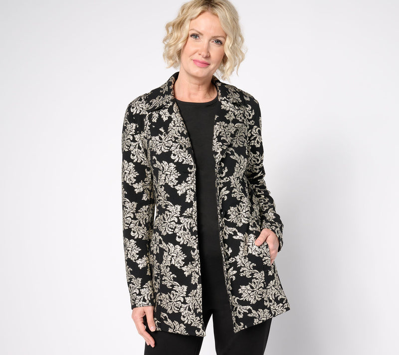 GRAVER Susan Graver Petite Metallic Print Knit Topper — View 10
