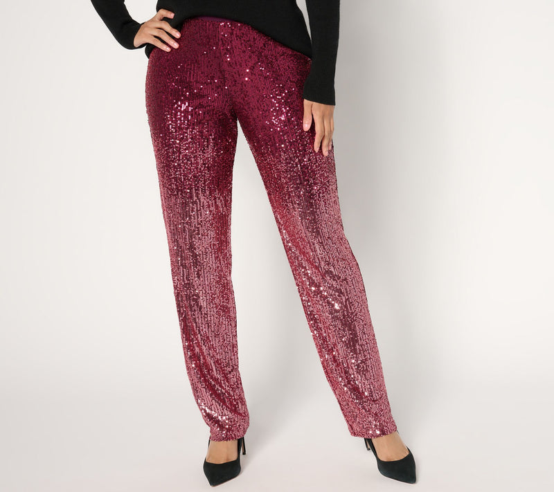 Susan Graver Occasions Regular Ombre Sequin Pull On Pants — Main view