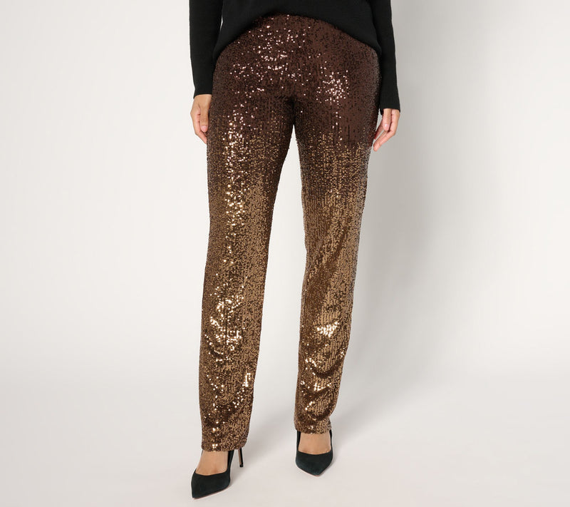 Susan Graver Occasions Petite Ombre Sequin Pull On Pants — View 7