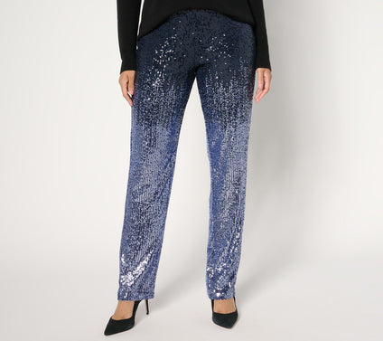 Susan Graver Occasions Petite Ombre Sequin Pull On Pants