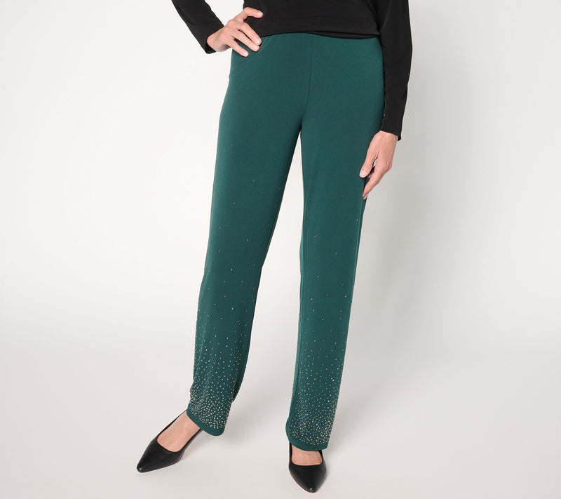 Susan Graver Occasions Regular Liquid Knit Pants with Embellishment — Main view
