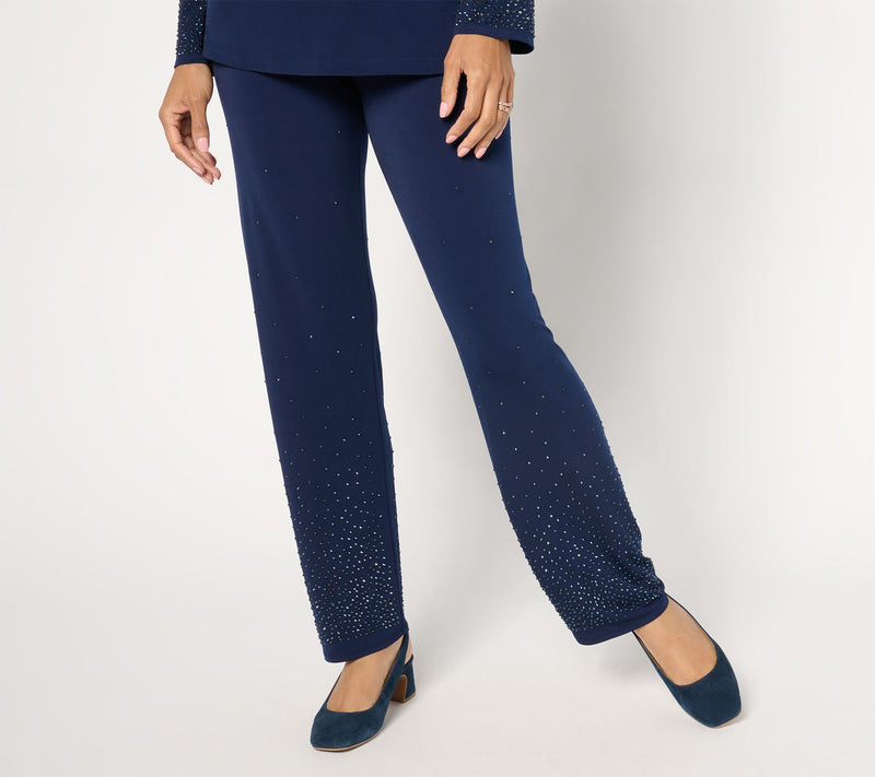Susan Graver Occasions Petite Liquid Knit Pants with Embellishment — View 3