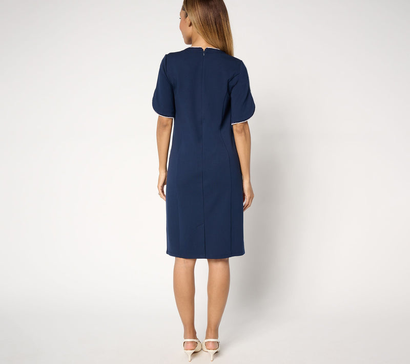 Susan Graver Regular Smart Ponte Dress with Pearl Trim — View 9